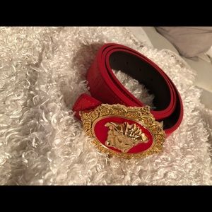 Red and gold Versace belt